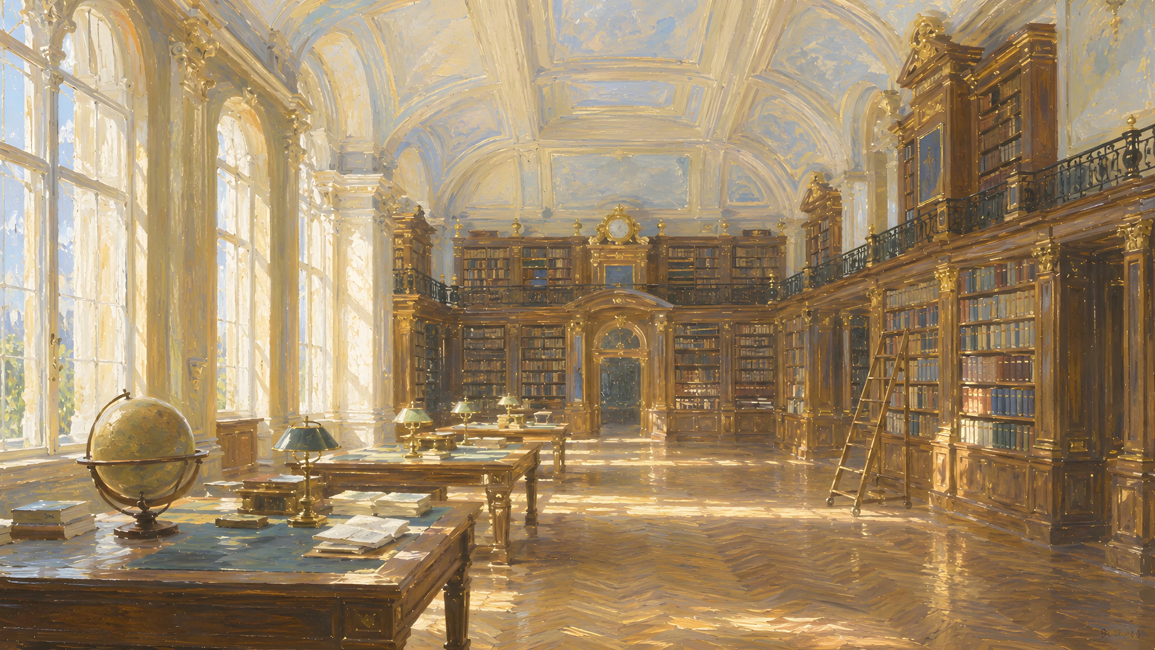 Impressionist oil painting of a library for FAQ